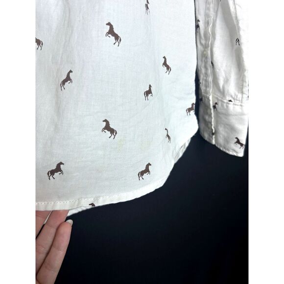 H&M L.O.G.G. Women's Western Cowgirl Horse Print Button Collared Down Blouse - Picture 7 of 8